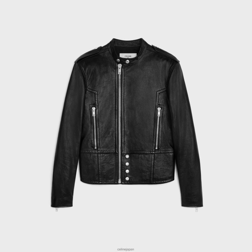 衣服 CELINE ソフトラムスキンのレーサーブルゾンジャケット 黒 男性 8JBDJJ1780