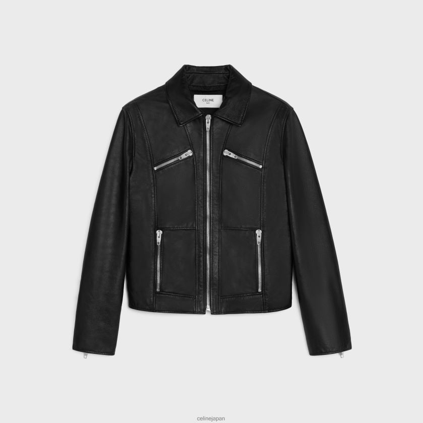 衣服 CELINE ソフトなラムスキンのストレート ブルゾン ジャケット 黒 男性 8JBDJJ1781
